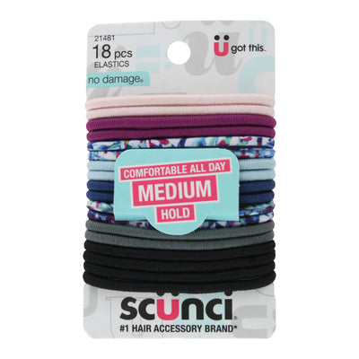 Scunci U Got This No Damage Medium Hold Hair Elastics, Assorted Colors, 18-Pieces