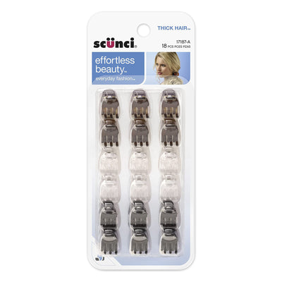 Scunci Effortless Beauty Thick Hair Mini Jaw Clips, 1cm, Assorted Colors, 18-Pieces