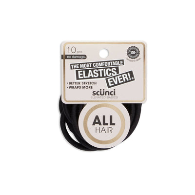 Scunci No-Damage Comfy Hair Elastics, Black, 10-Pieces