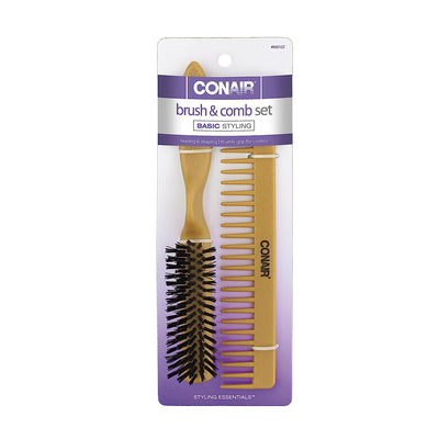 Conair Simulated Wood Thumb Grip Nylon Volume Comb Set, 2-Piece Set