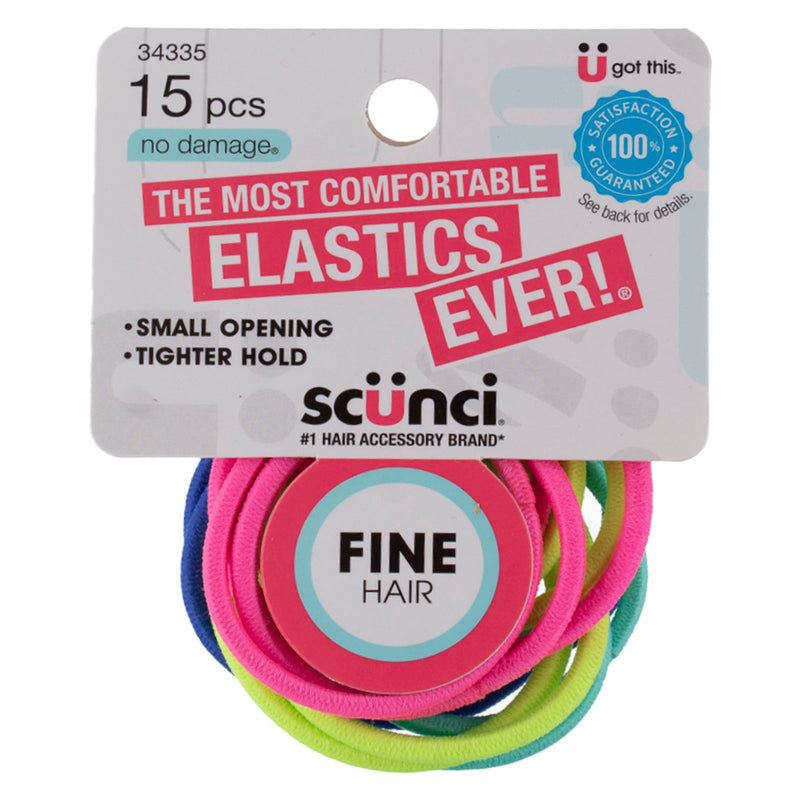 Scunci No Damage Fine Hair Hair Elastics, Assorted Colors, 15 Count