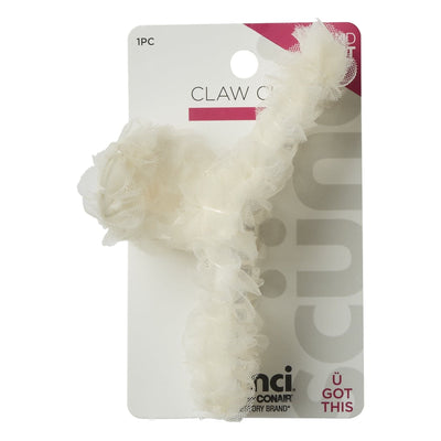 Scunci Tulle Fabric Claw Hair Clip, White, 1-Count