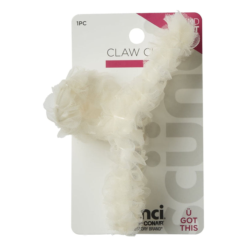 Scunci Tulle Fabric Claw Hair Clip, White, 1-Count