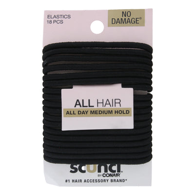 Scunci No-Damage Medium Hold Elastics, Black, 18-Pieces