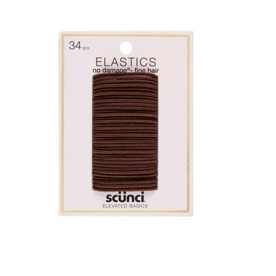 Scunci Elevated Basics No-Damage Fine Hair Elastics, 2mm, Brown, 34-Pieces