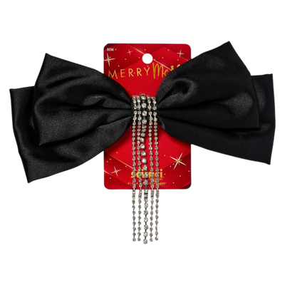 Scunci Merry Glamorous Dangling Faux Crystal Detailing Black Bow Barrette, 1-Count