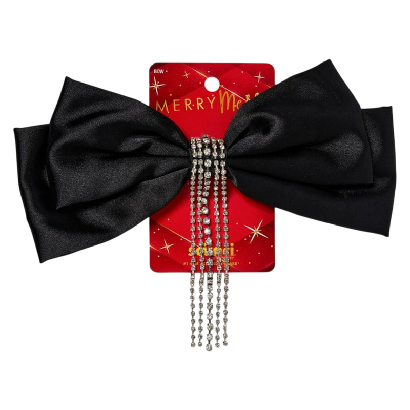 Scunci Merry Glamorous Dangling Faux Crystal Detailing Black Bow Barrette, 1-Count