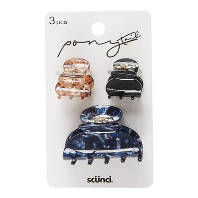 Scunci Ponytail Marble Hair Jaw Clips, Assorted Colors and Sizes, 3-Pieces