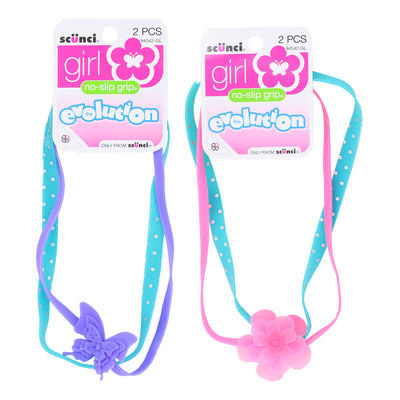 Scunci Girl Evolution No-Slip Grip Headbands with Butterfly or Flower, Assorted Colors, 2-Count
