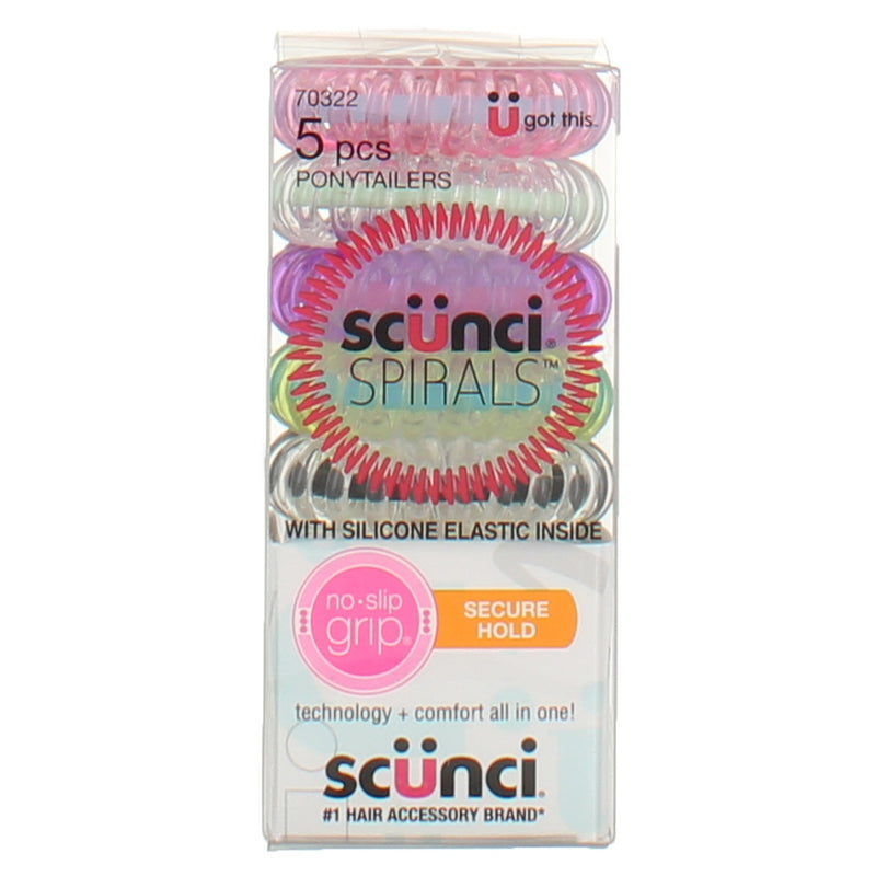Scunci Spirals No-Slip Grip Ponytailers, Assorted Colors, 5-Count
