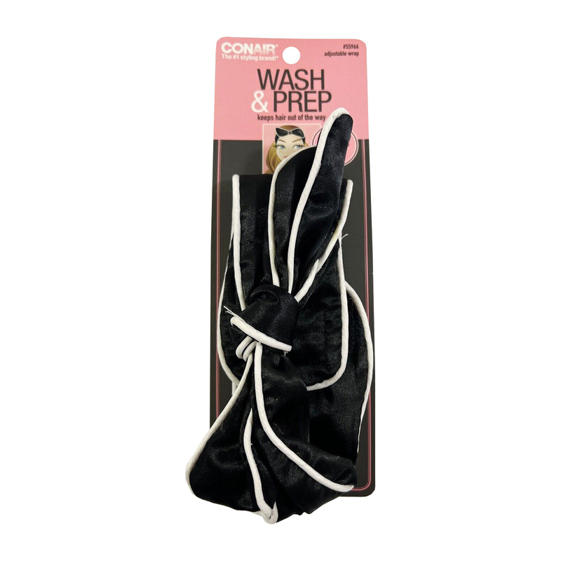 Conair Wash and Prep Spa Headwrap with Velcro, Black & White, 1-Count