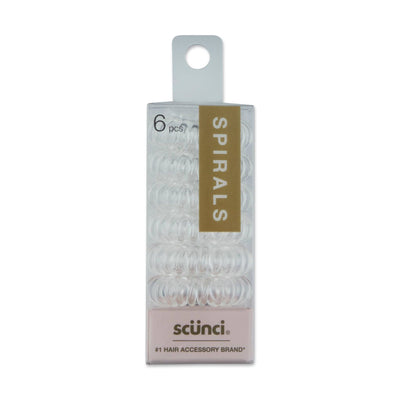 Scunci Spiral Hair Ties, Clear, 6-Count