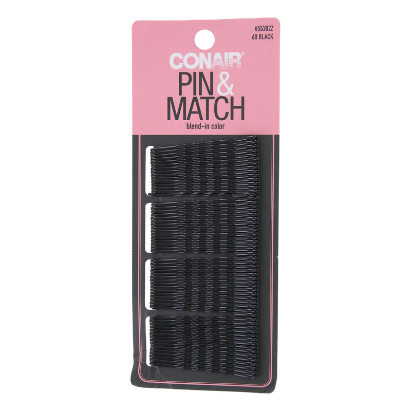 Conair Pin & Match Hair Bobby Pins, Black, 60-Pieces