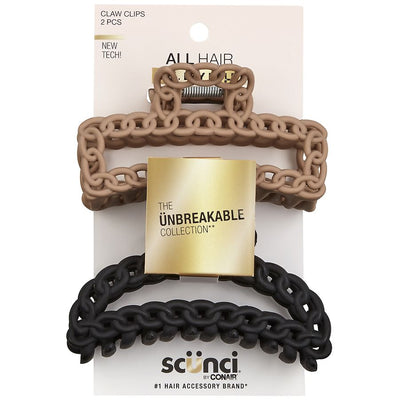 Scunci Unbreakable Chain Claw Hair Clips, Assorted Colors, 2-Pieces