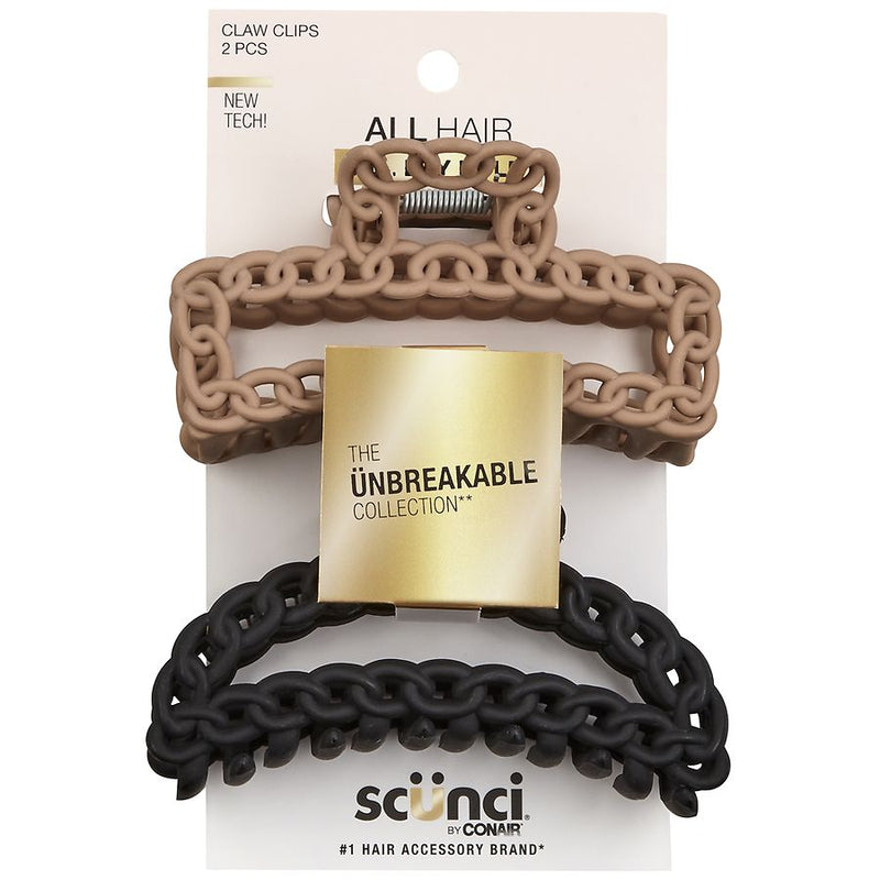 Scunci Unbreakable Chain Claw Hair Clips, Assorted Colors, 2-Pieces