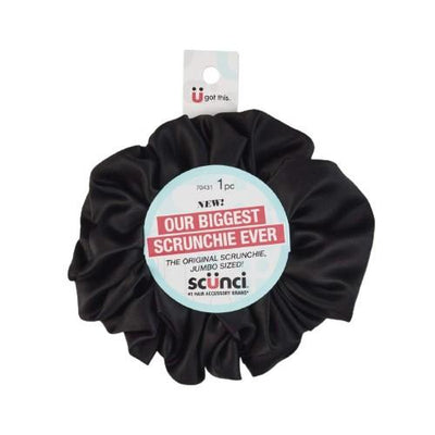 Scünci The Original Scrunchie Jumbo Size in Washable Black Nylon Silk-Like Fabric, Perfect for Wrist-to-Hair Versatility, 1 Count