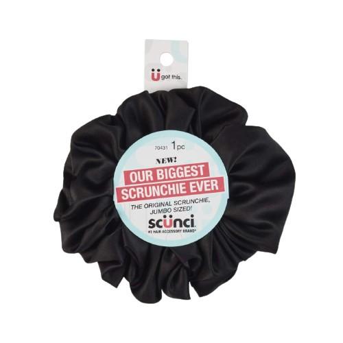 Scünci The Original Scrunchie Jumbo Size in Washable Black Nylon Silk-Like Fabric, Perfect for Wrist-to-Hair Versatility, 1 Count