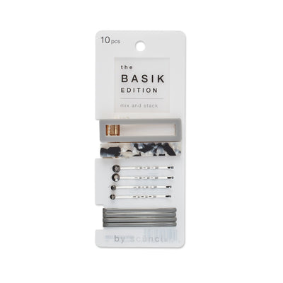 Scunci The Basik Edition Mix and Stack Hair Slides – 10-Piece Assorted Bobby Pins and Clips Set for Women, Neutral and Tortoise Finishes, Everyday Hair Accessories