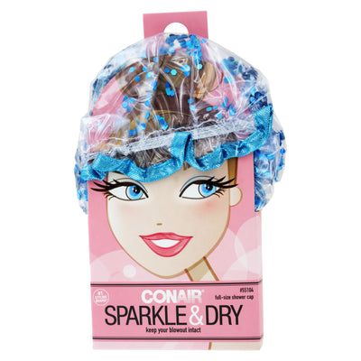 Conair Sparkle & Dry Full-Size Double Lined Shower Cap with Glitter, 1-Piece