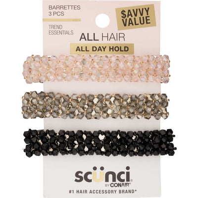Scunci All Hair All Day Hold Beaded Barrettes, Assorted Colors, 3-Pieces
