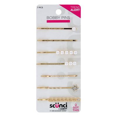 Scunci Trend Alert Gold, Pearl and Rhinestone Bobby Pins, 7-Pieces