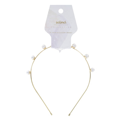 Scunci Collection Pearl Double Gold Metal Headband, 1-Piece