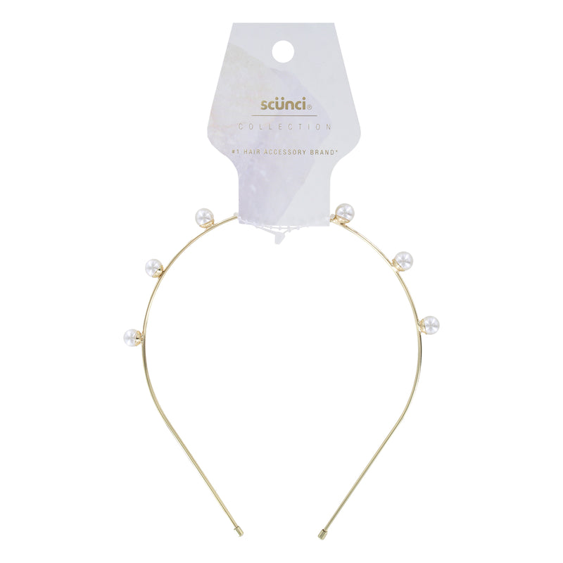 Scunci Collection Pearl Double Gold Metal Headband, 1-Piece
