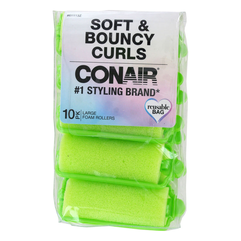 Conair Body & Bounce Large Foam Rollers, Green, 10-Pieces