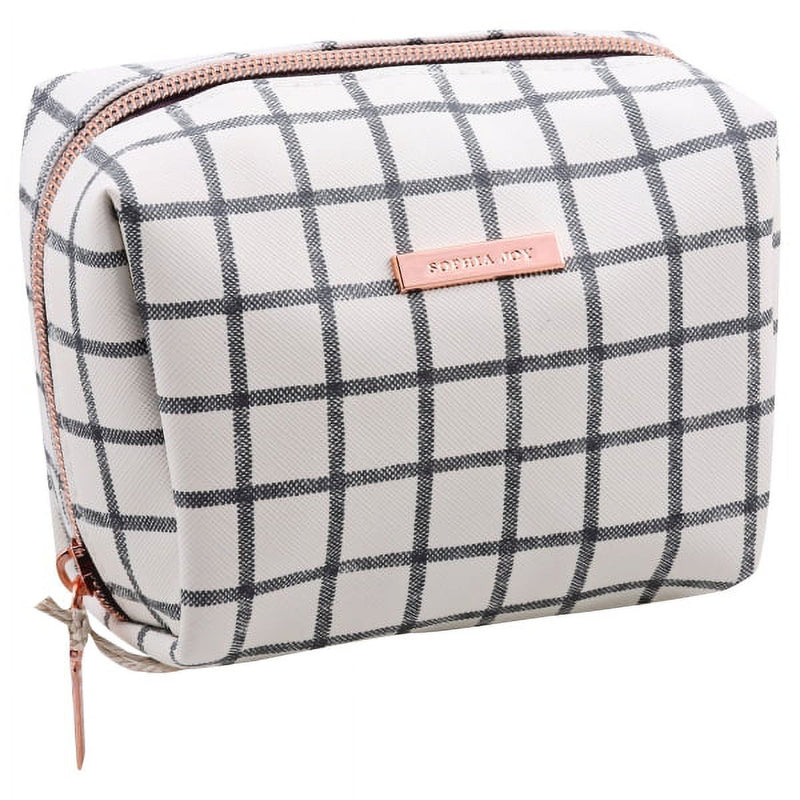 Sophia Joy by Conair Small Makeup Bag, Gray & White Checker Pattern
