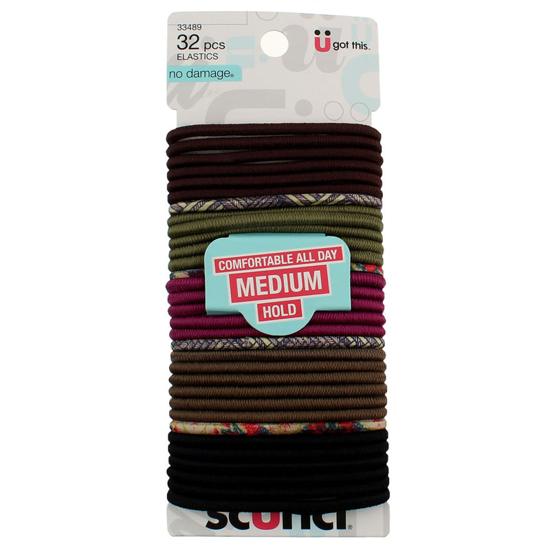 Scunci U Got This No Damage Medium Hold Hair Elastics, Assorted Colors, 32-Pieces