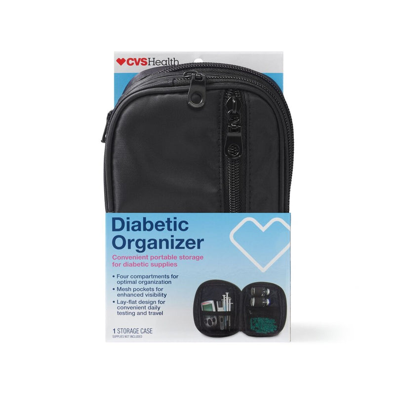 CVS Health Diabetic Organizer Carry Case – Portable Travel Storage Bag for Diabetic Supplies with Mesh Pockets & Four Compartments, Black, 1-Count