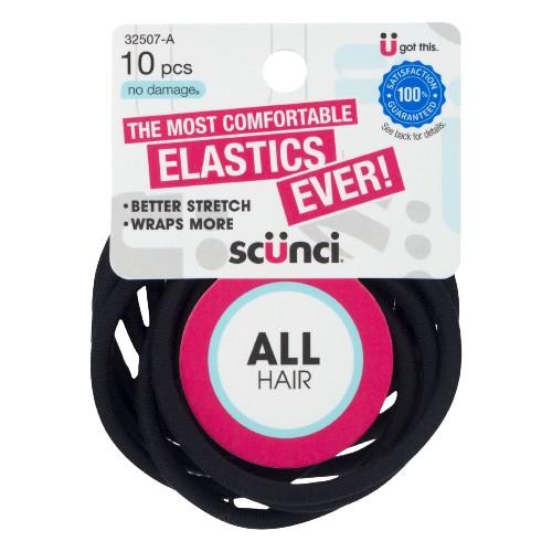 Scunci No-Damage 4mm Nylon All Hair Elastics, Black, 10-Pieces