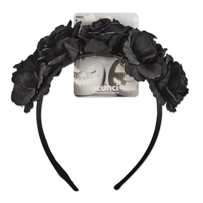 Scunci Glamoween Headband with Flower Crown Halloween Theme, Black, 1-Piece