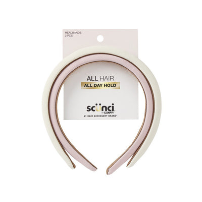 Scunci ALL Hair All Day Hold Padded Headbands, Pink and Off-White, 2 Count