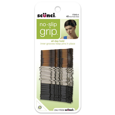 Scunci No-Slip Grip All Day Hold Bobby Pins, Assorted Colors, 48-Pieces