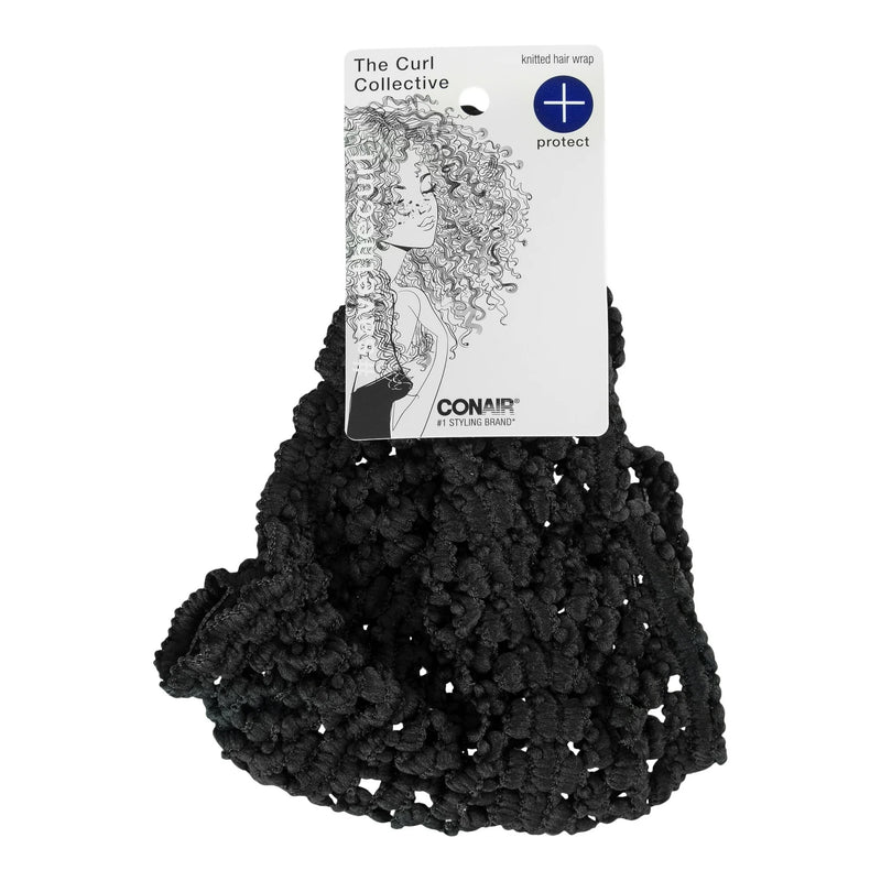 Conair Curl Collective Knitted Headwrap for Simple Styling and Day and Night Hold of Hair in Black, 1-Count