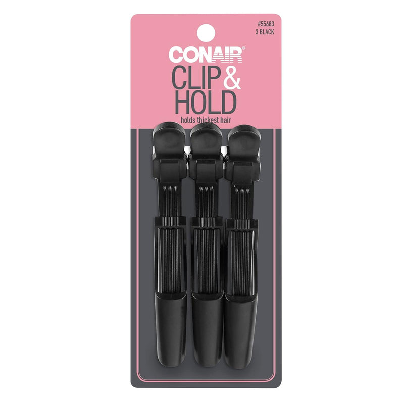 Conair Clip & Hold Professional Mega Hold Styling Clips, Black, 3 Count