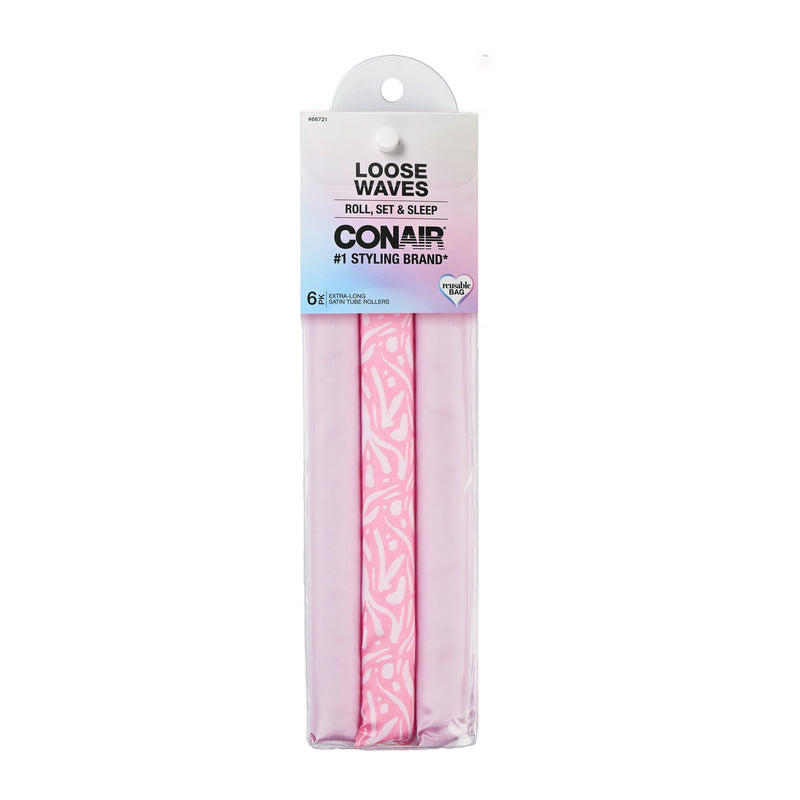 Conair Loose Wave Rollers, Extra-Long, Satin, Pink, 6 count