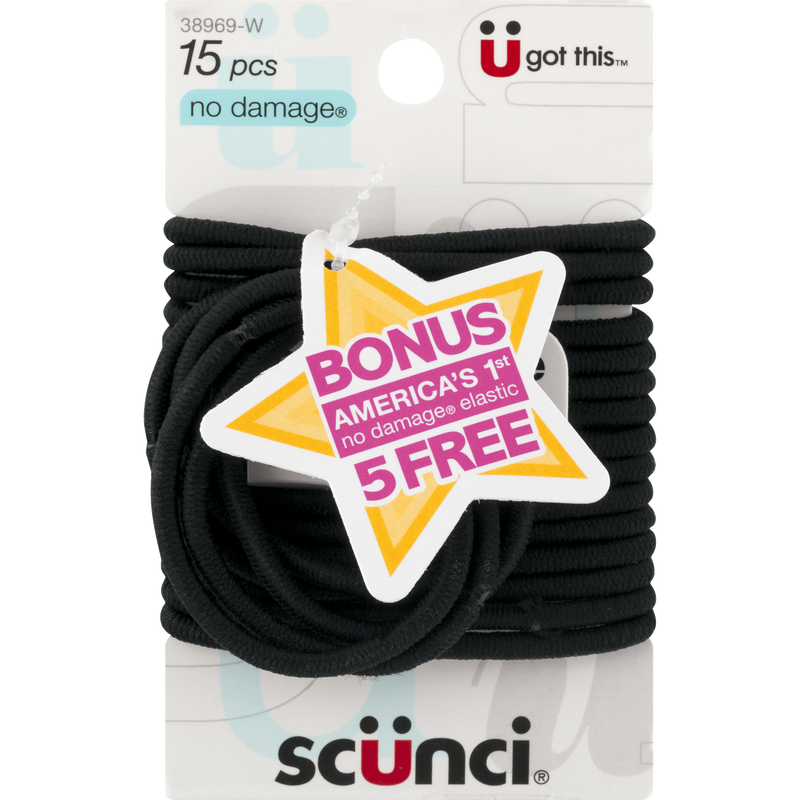 Scunci No-Damage Black Hair Ties, Flat Design All Day Hold 15-Pieces per Pack