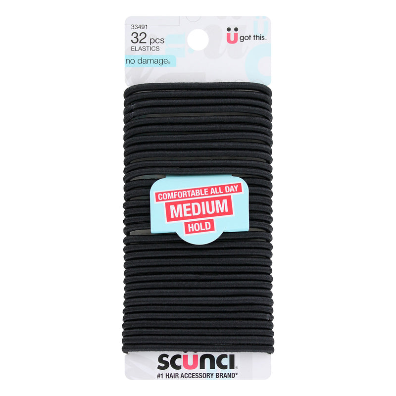 Scunci No Damage Mixed Satin & Regular Hair Elastics, Black - 32-Count