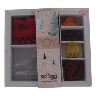 Scunci Joy 6-Piece Holiday Claw Clip Set – Assorted Hair Clips for Women, Strong Hold, No Damage, Matte & Glossy Finish, Gift-Ready Box – Perfect for All Hair Types & Styles