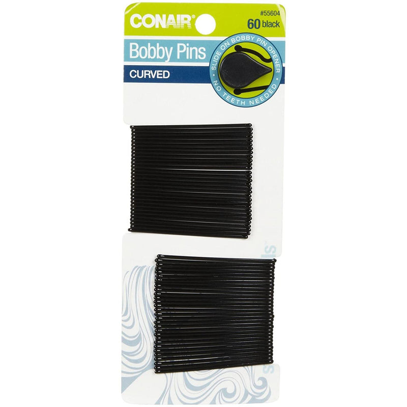 Conair Pin and Hold Curved Bobby Pins, Black, 60-Count