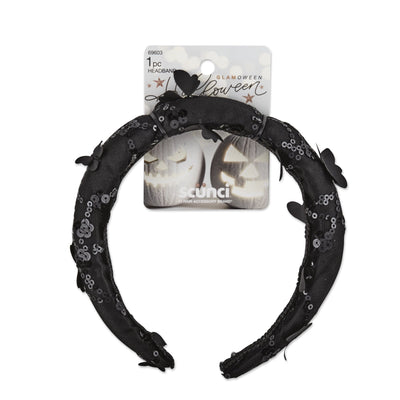 Scunci Glamoween Sequin Headband with Butterfly Halloween Theme, Black