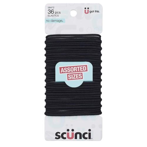 Scünci No Damage Stretch Nylon Elastics in Assorted Widths in Black, 36 Count