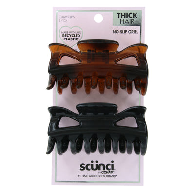 Scunci No-Slip Grips Thick Hair Large Jaw Clips, Assorted Colors, 2-Piece