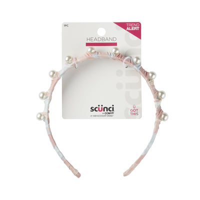 Scunci Fabric Headband with Faux Pearl Embellishments, Pink, 1-Piece