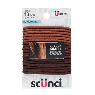 Scunci U Got This No Damage Color Match Hair Elastics, Brunette, 18-Pieces