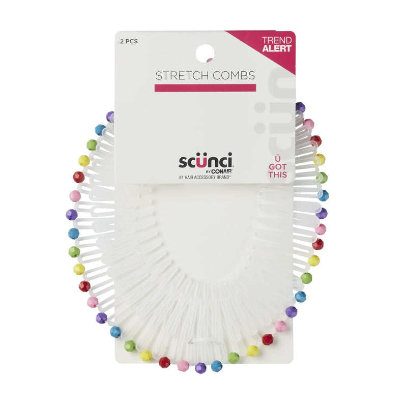 Scunci Stretch Hair Comb Circular Headband, Clear and Multi-Color, 2-Count