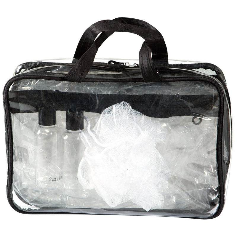 Daylogic Fitted PVC Weekender Case with 2 Travel Bottles and 1 Pouf, Clear/Black