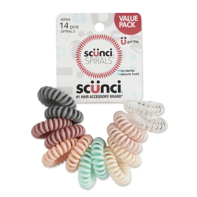 Scunci No-Damage Plastic Coiled Ponytail Holder Hair Ties, Assorted Pastels, 14-Pieces